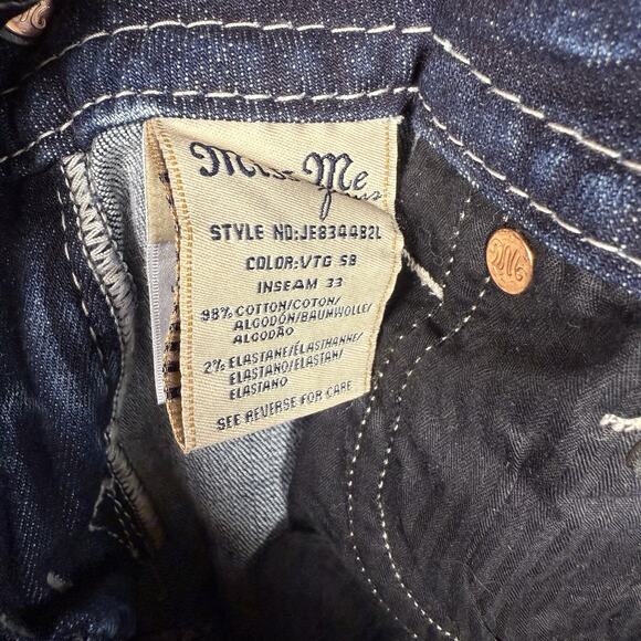 Miss Me Jeans Women’s Blue Angel Wing Bling Pockets 27 Acid Wash Thick Stitch - Picture 8 of 9